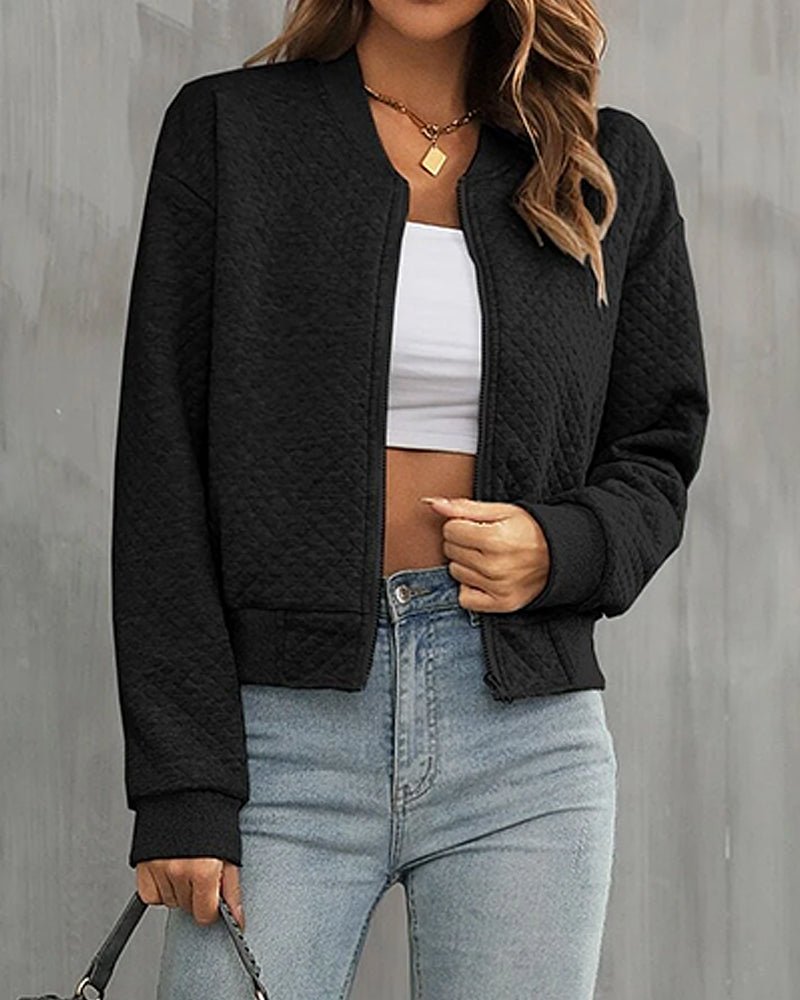 Women's Quilted Bomber Jacket – Zip-Up Style with Ribbed Trims - We are MFEO