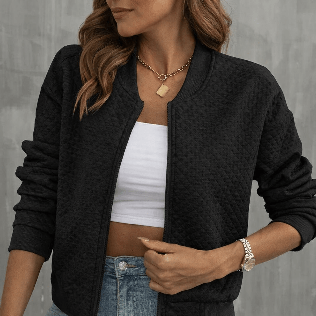 Women's Quilted Bomber Jacket – Zip-Up Style with Ribbed Trims - We are MFEO