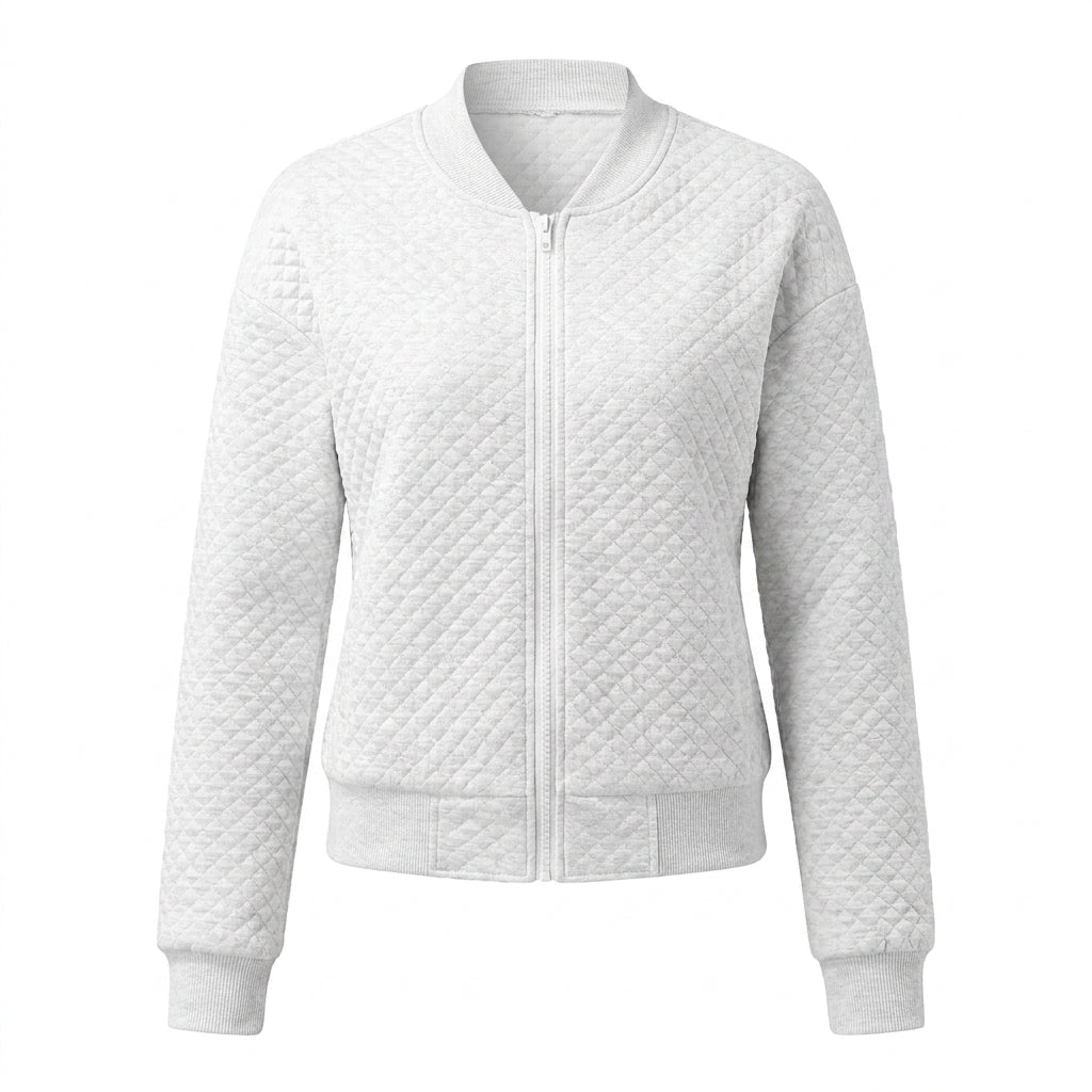 Women's Quilted Bomber Jacket – Zip-Up Style with Ribbed Trims - We are MFEO