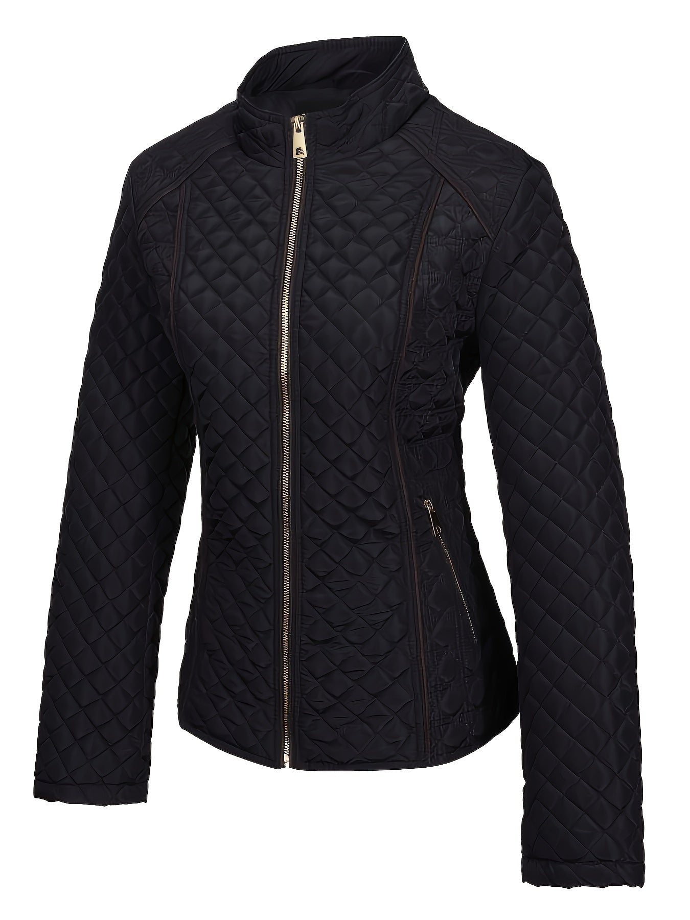 Women's Quilted Jacket for Winter – Zip Up with Stand Collar and Side Pockets - We are MFEO