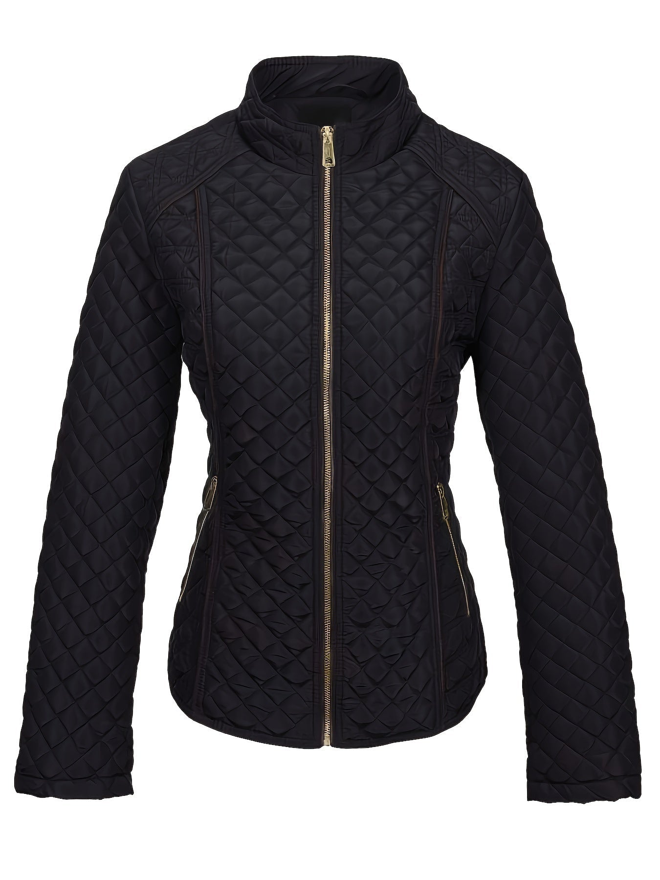 Women's Quilted Jacket for Winter – Zip Up with Stand Collar and Side Pockets - We are MFEO