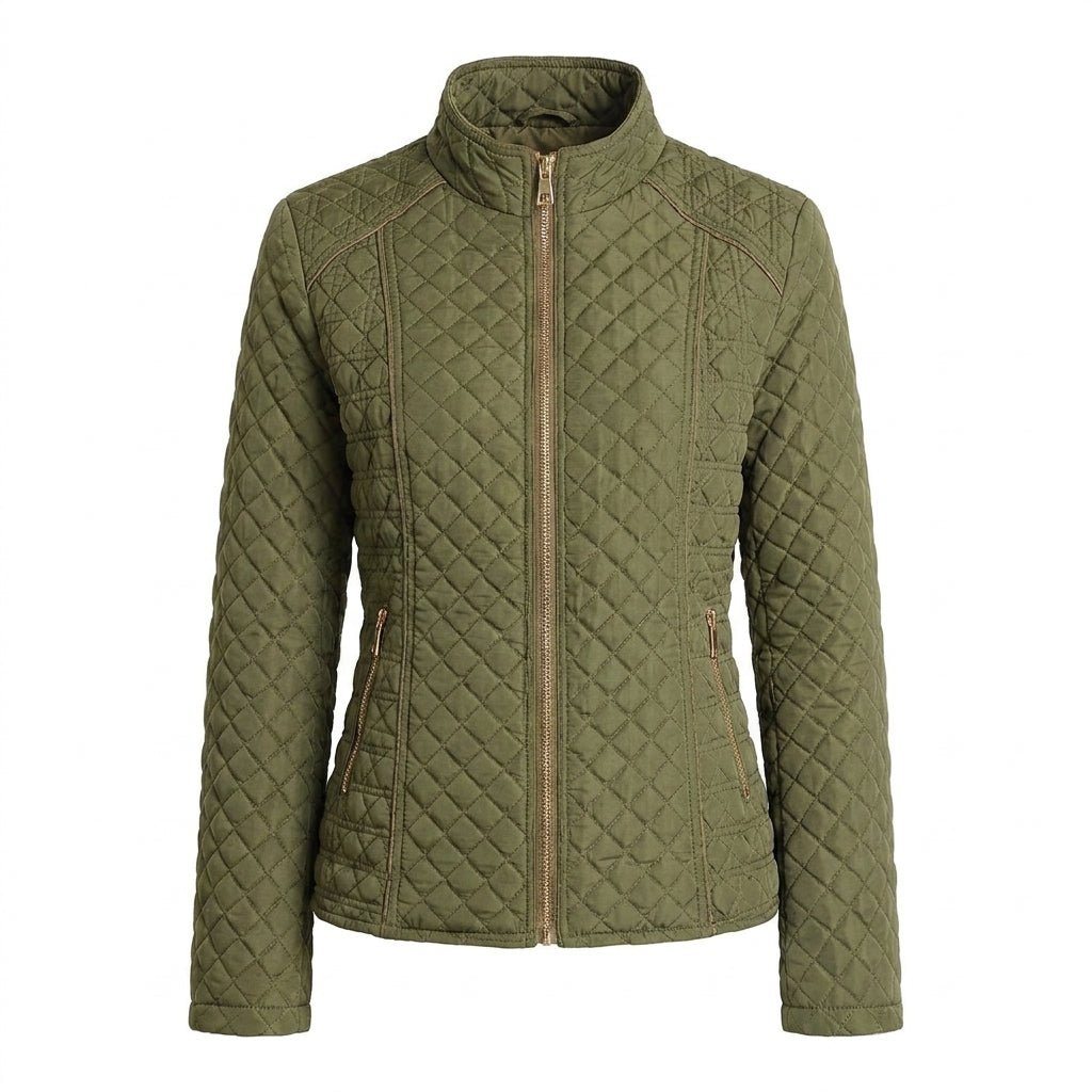 Women's Quilted Jacket for Winter – Zip Up with Stand Collar and Side Pockets - We are MFEO