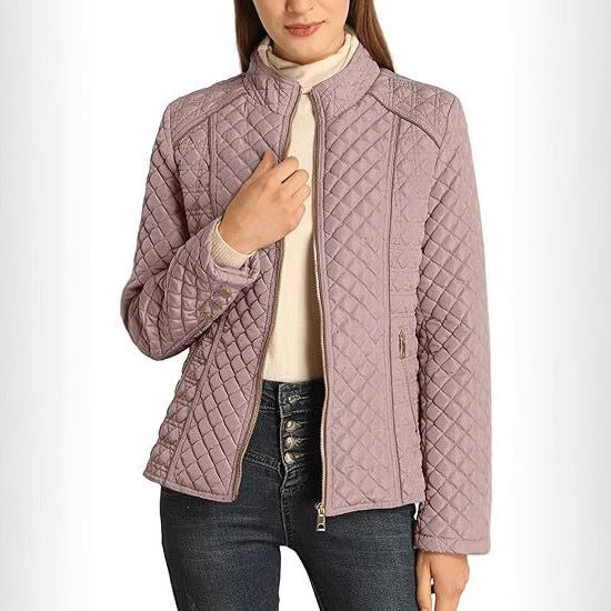 Women's Quilted Jacket for Winter – Zip Up with Stand Collar and Side Pockets - We are MFEO