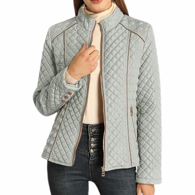 Women's Quilted Jacket for Winter – Zip Up with Stand Collar and Side Pockets - We are MFEO