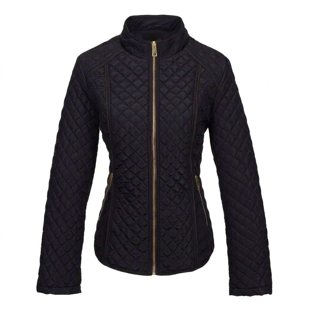 Women's Quilted Jacket for Winter – Zip Up with Stand Collar and Side Pockets - We are MFEO
