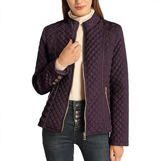 Women's Quilted Jacket for Winter – Zip Up with Stand Collar and Side Pockets - We are MFEO