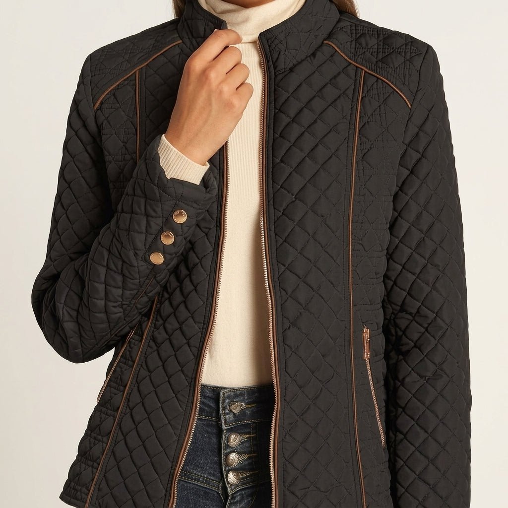 Women's Quilted Jacket for Winter – Zip Up with Stand Collar and Side Pockets - We are MFEO