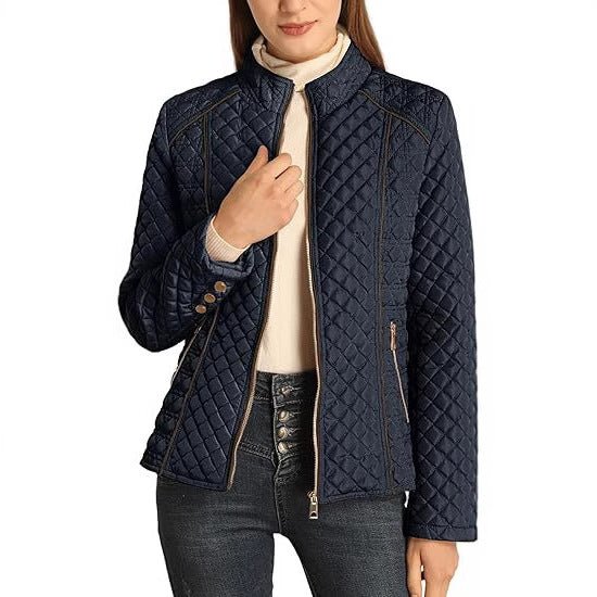 Women's Quilted Jacket for Winter – Zip Up with Stand Collar and Side Pockets - We are MFEO