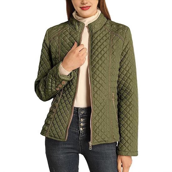 Women's Quilted Jacket for Winter – Zip Up with Stand Collar and Side Pockets - We are MFEO