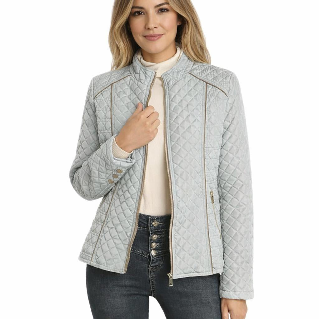 Women's Quilted Jacket for Winter – Zip Up with Stand Collar and Side Pockets