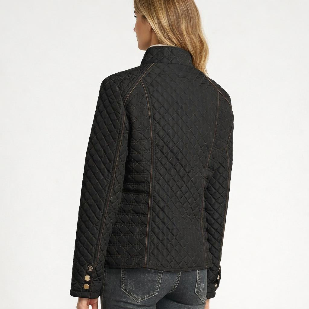 Women's Quilted Jacket for Winter – Zip Up with Stand Collar and Side Pockets