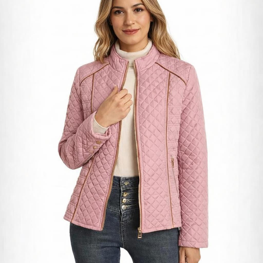 Women's Quilted Jacket for Winter – Zip Up with Stand Collar and Side Pockets