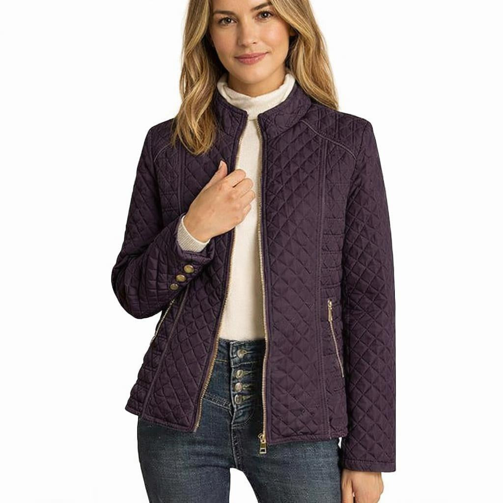 Women's Quilted Jacket for Winter – Zip Up with Stand Collar and Side Pockets