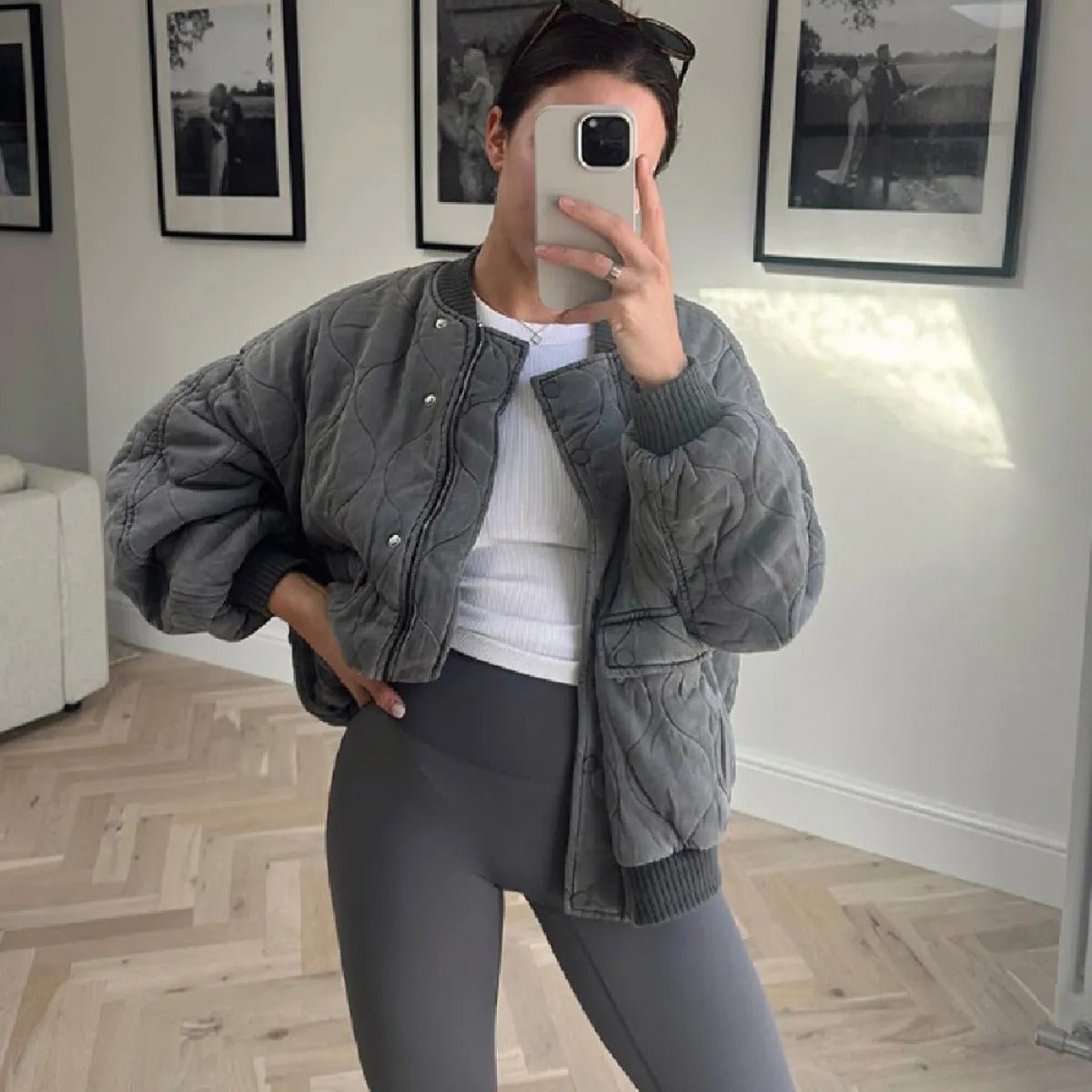 Women's Quilted Jacket – Oversized Bomber Coat with Pockets - We are MFEO