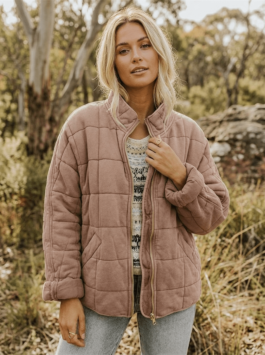 Women's Quilted Jacket with Zip Front – Casual Layer for Cooler Months, Relaxed Fit - We are MFEO