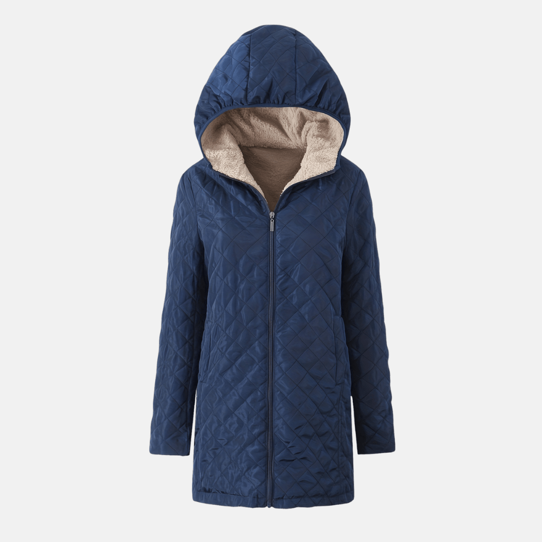 Women's Quilted Longline Jacket for Winter – Hooded, Plush Lining, Diamond Stitch Design - We are MFEO