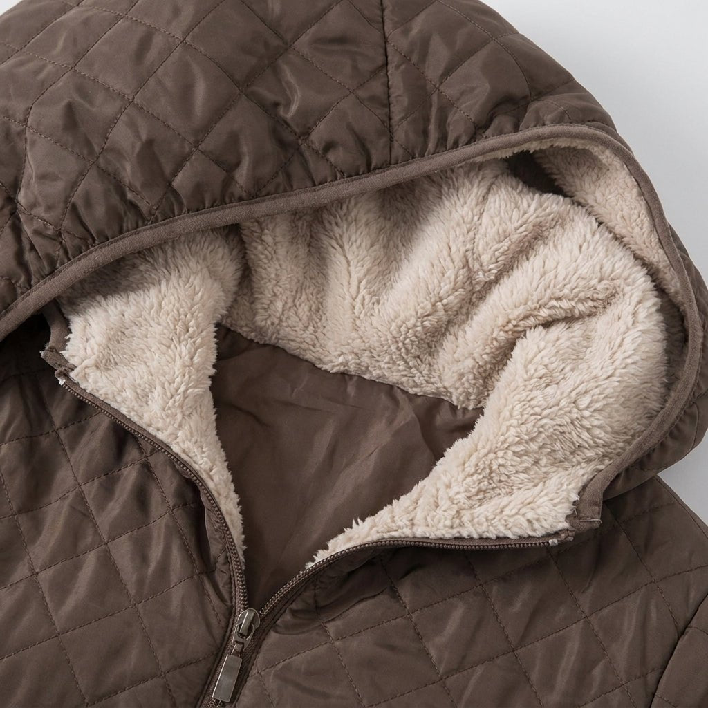Women's Quilted Longline Jacket for Winter – Hooded, Plush Lining, Diamond Stitch Design - We are MFEO