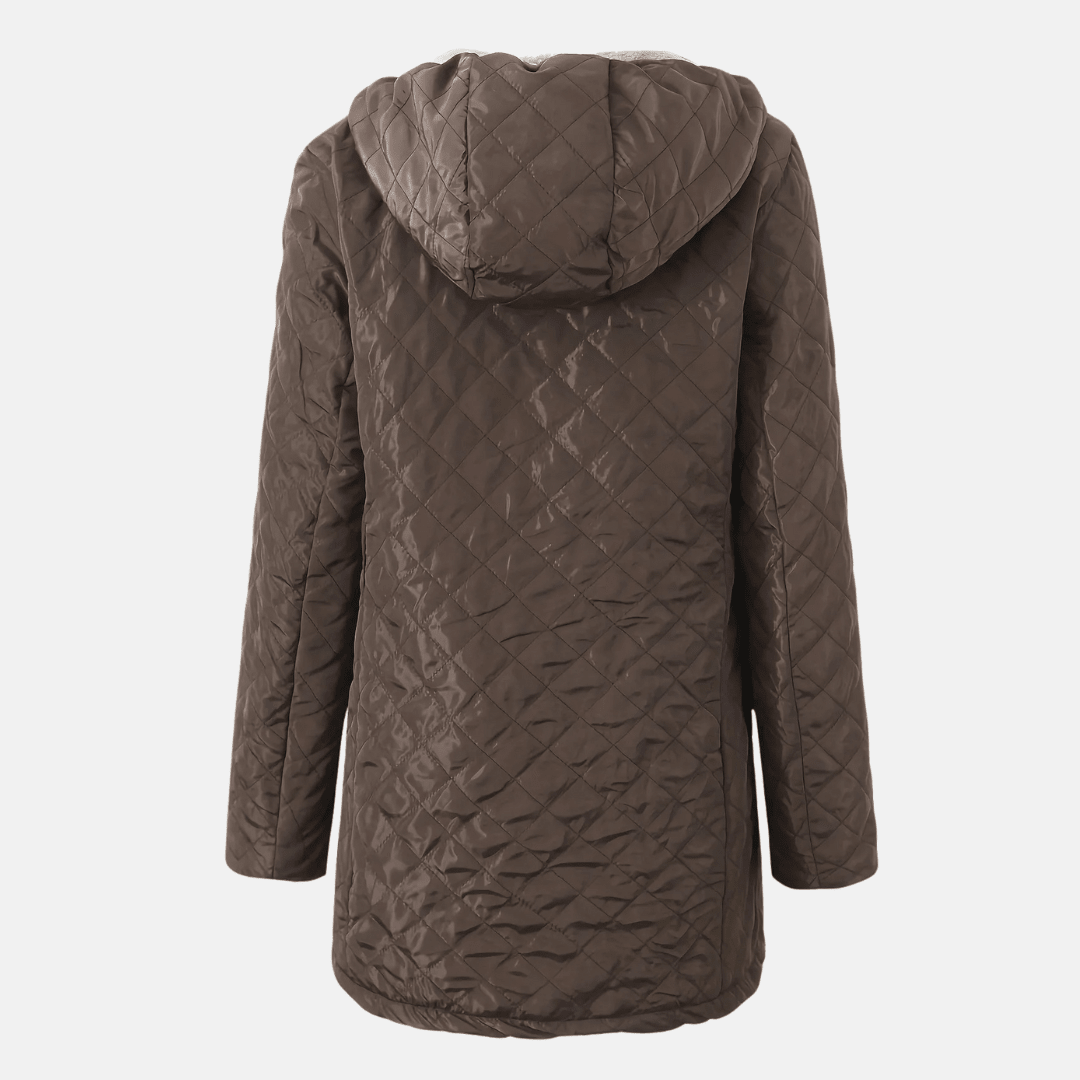Women's Quilted Longline Jacket for Winter – Hooded, Plush Lining, Diamond Stitch Design - We are MFEO