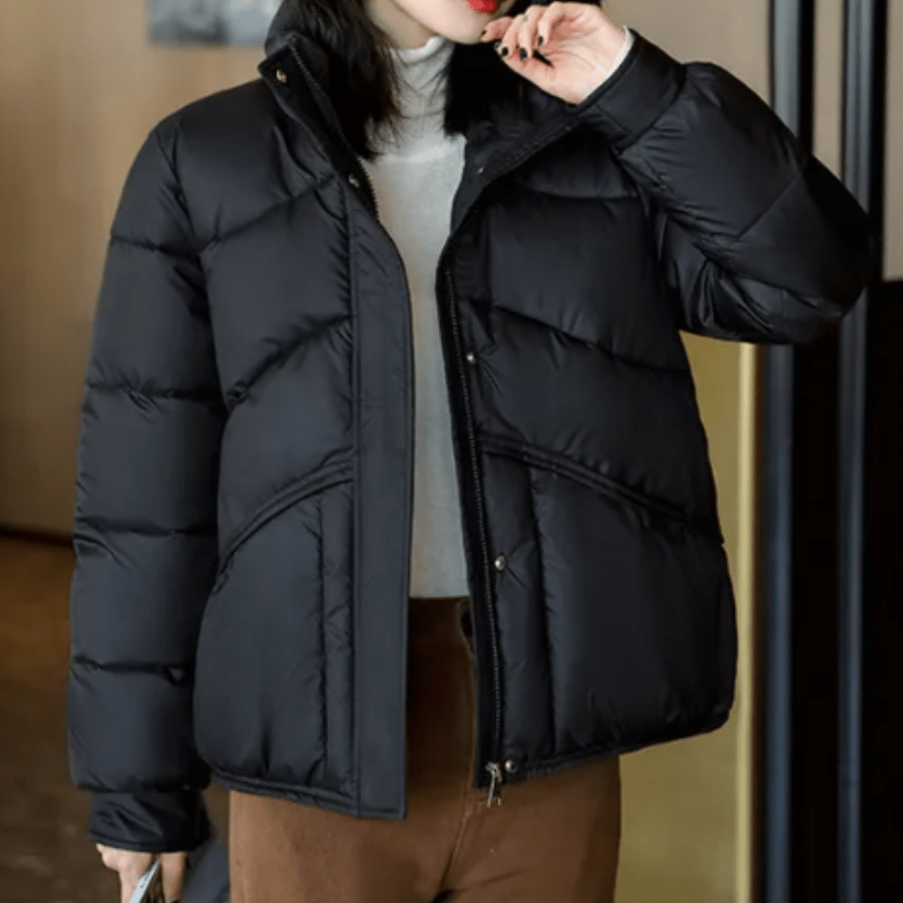 Women's Quilted Puffer Jacket – Cropped Winter Coat with Stand Collar - We are MFEO