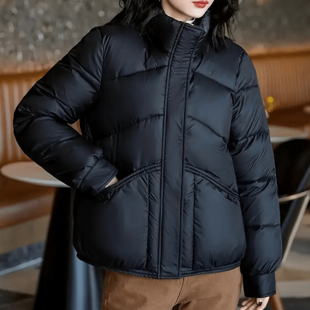 Women's Quilted Puffer Jacket – Cropped Winter Coat with Stand Collar - We are MFEO