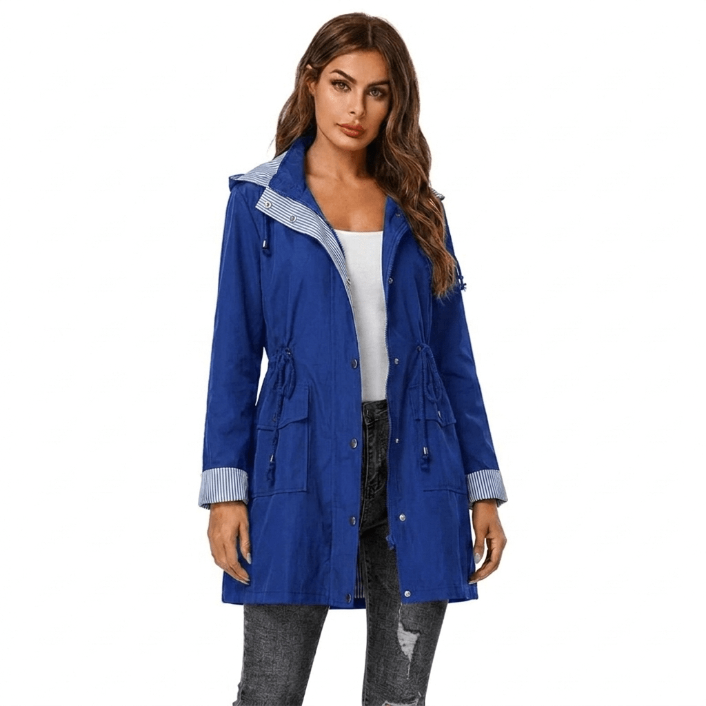 Women's Rain Jacket – Long Waterproof Coat with Hood and Drawstring Waist - We are MFEO