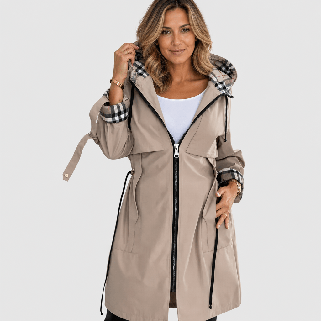 Women's Rain Jacket with Hood – Waterproof with Drawstring Waist and Plaid Lining - We are MFEO