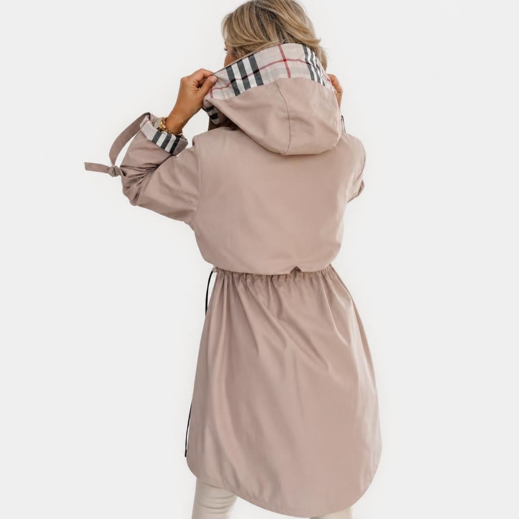 Women's Rain Jacket with Hood – Waterproof with Drawstring Waist and Plaid Lining - We are MFEO