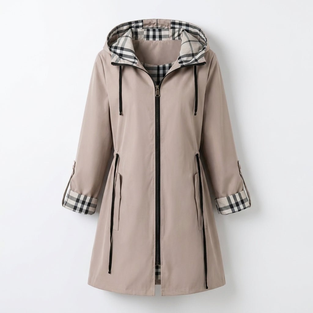 Women's Rain Jacket with Hood – Waterproof with Drawstring Waist and Plaid Lining - We are MFEO