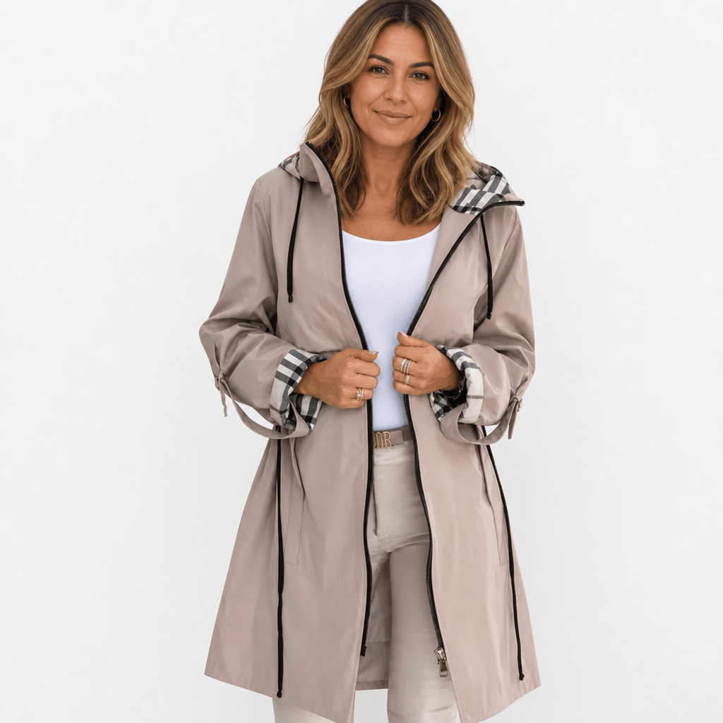 Women's Rain Jacket with Hood – Waterproof with Drawstring Waist and Plaid Lining - We are MFEO
