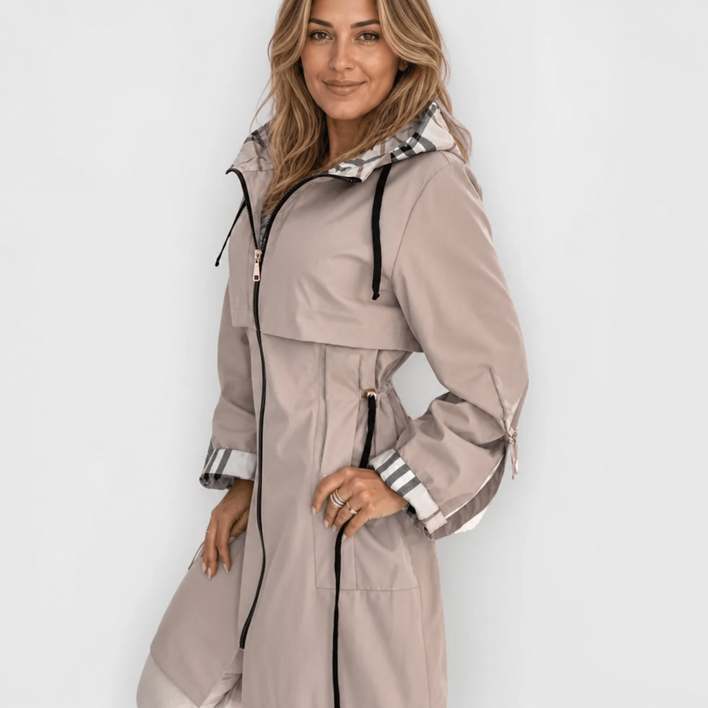 Women's Rain Jacket with Hood – Waterproof with Drawstring Waist and Plaid Lining - We are MFEO