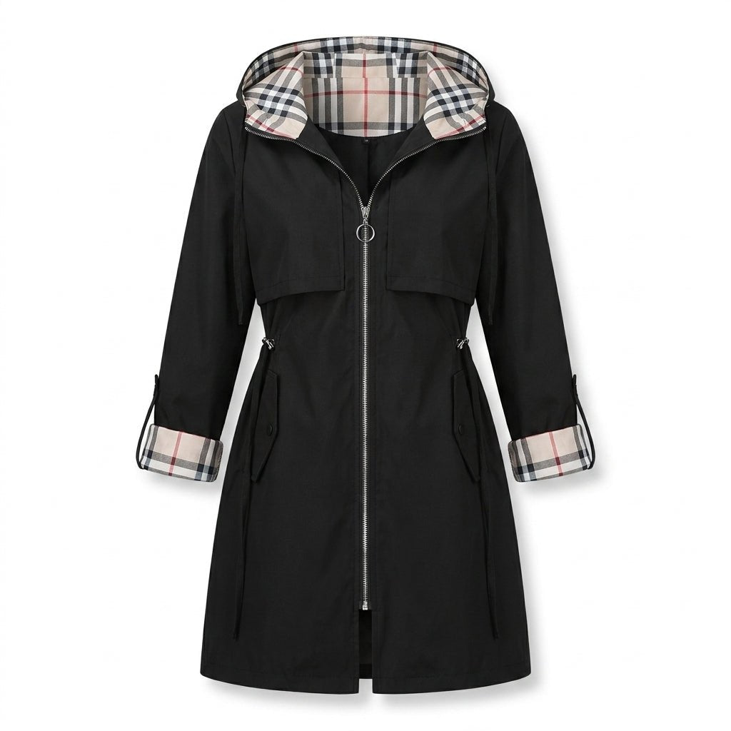 Women's Rain Jacket with Hood – Waterproof with Drawstring Waist and Plaid Lining - We are MFEO