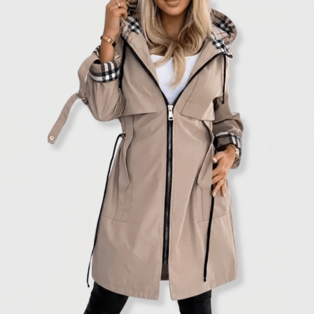 Women's Rain Jacket with Hood – Waterproof with Drawstring Waist and Plaid Lining - We are MFEO