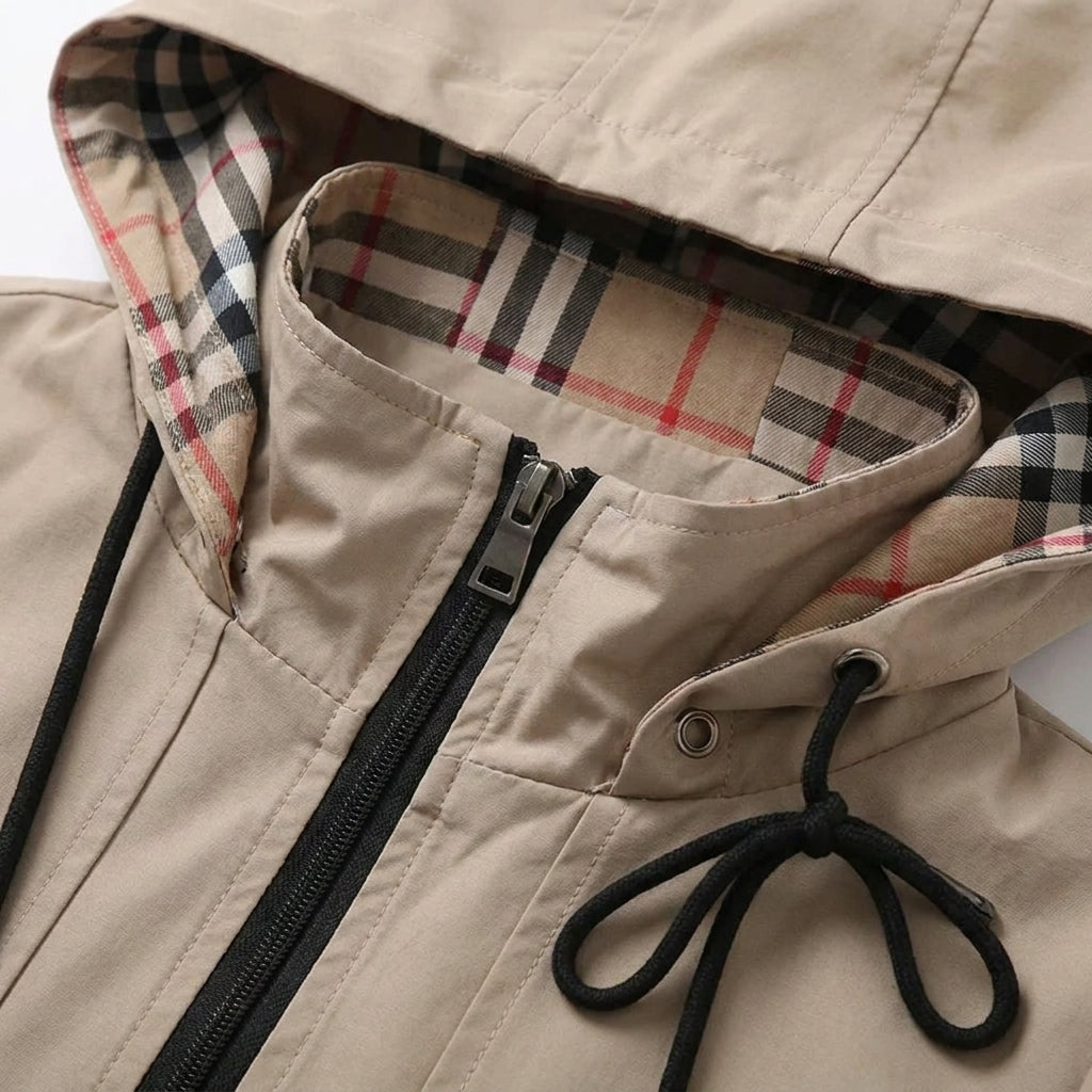 Women's Rain Jacket with Hood – Waterproof with Drawstring Waist and Plaid Lining - We are MFEO