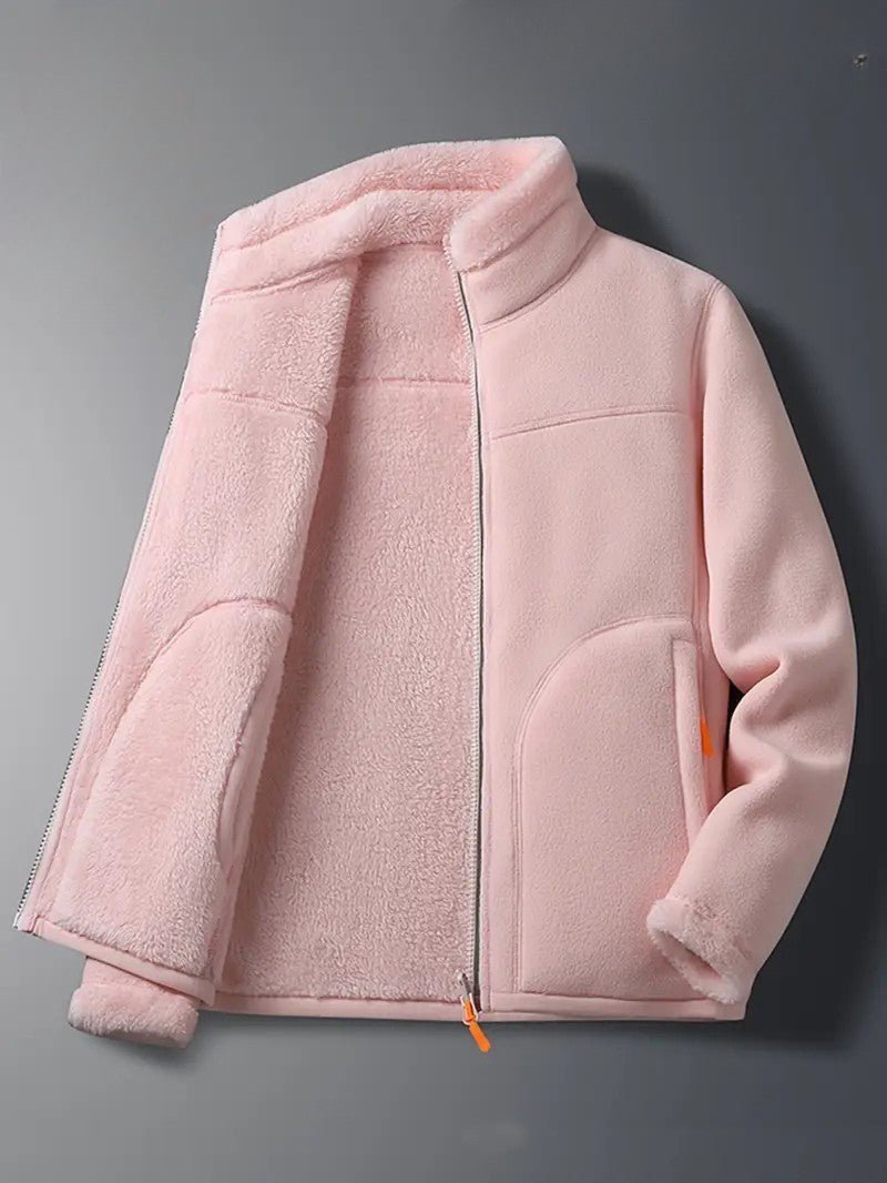 Women's Reversible Winter Jacket – Plush Zip-Up with Stand Collar - We are MFEO