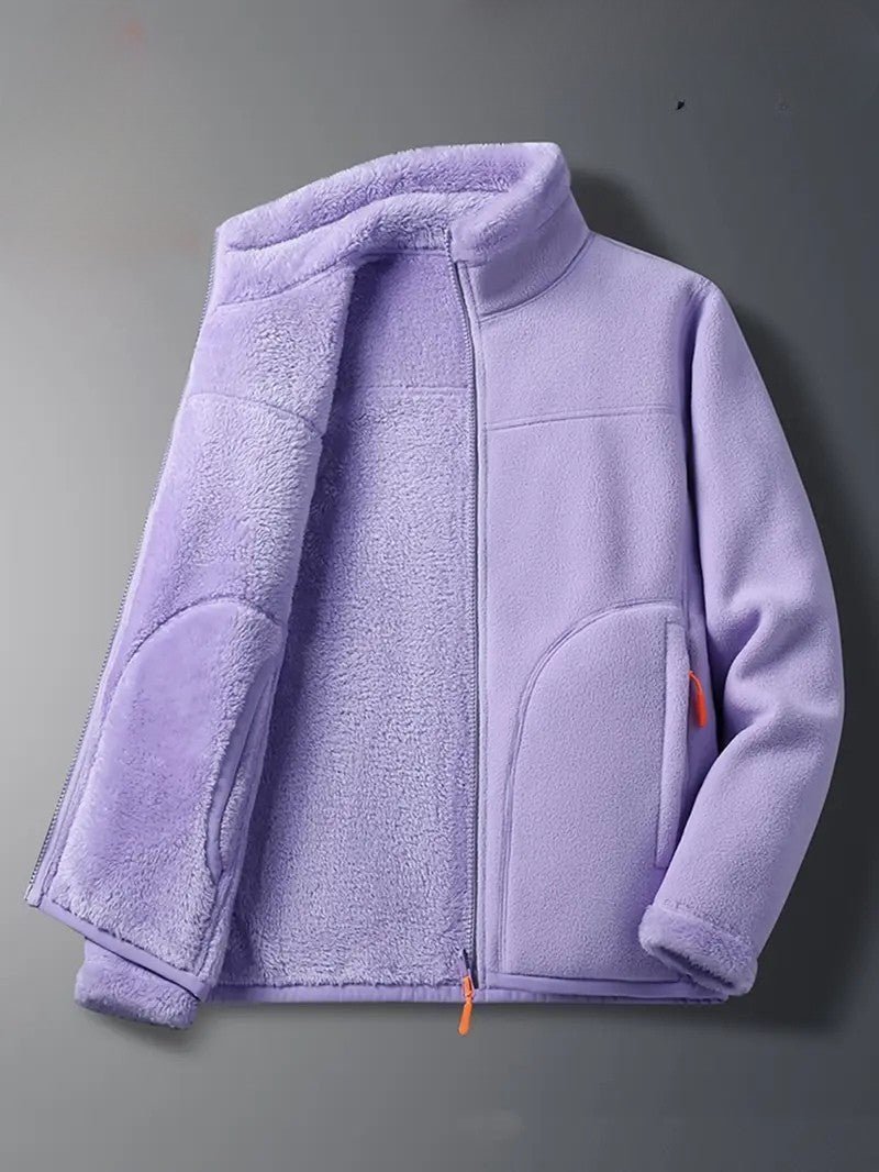 Women's Reversible Winter Jacket – Plush Zip-Up with Stand Collar - We are MFEO