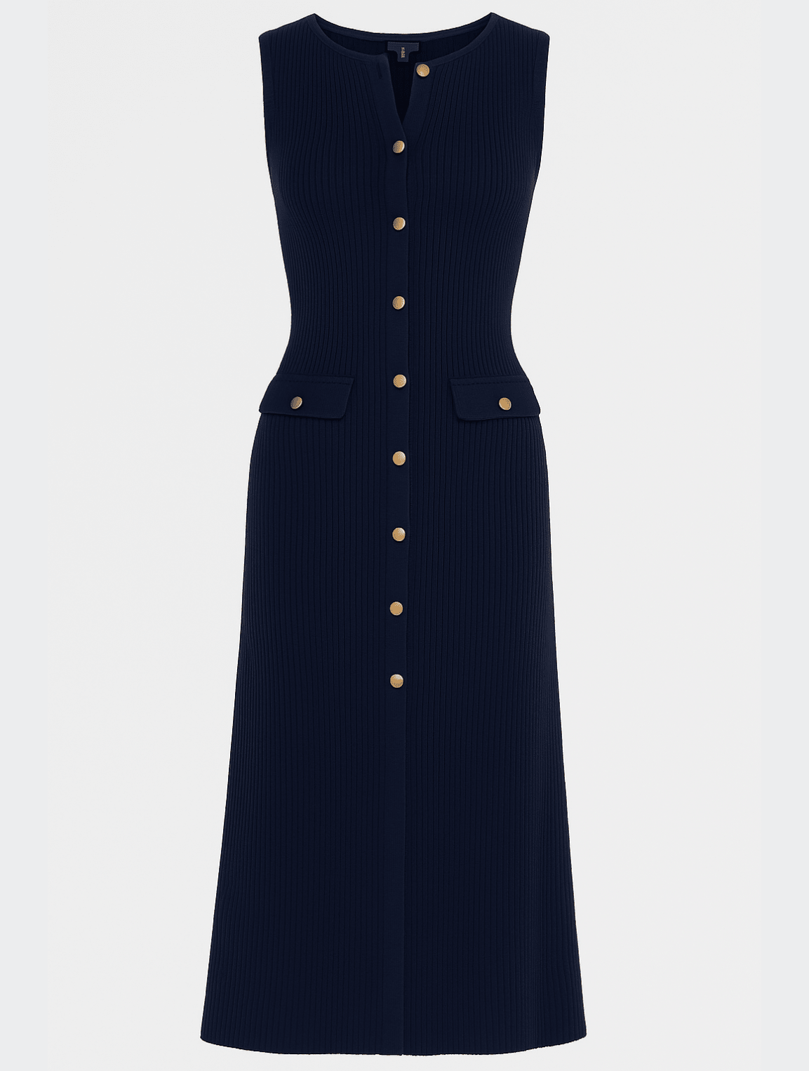 Women's Sleeveless Maxi Dress – Ribbed Knit with Button Front and Flap Pockets - We are MFEO