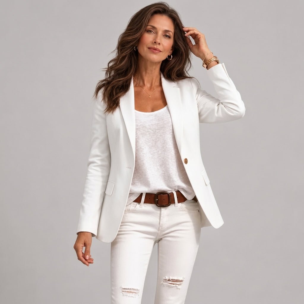 Women's Slim Fit Blazer with Notched Lapels – Single Button Closure - We are MFEO