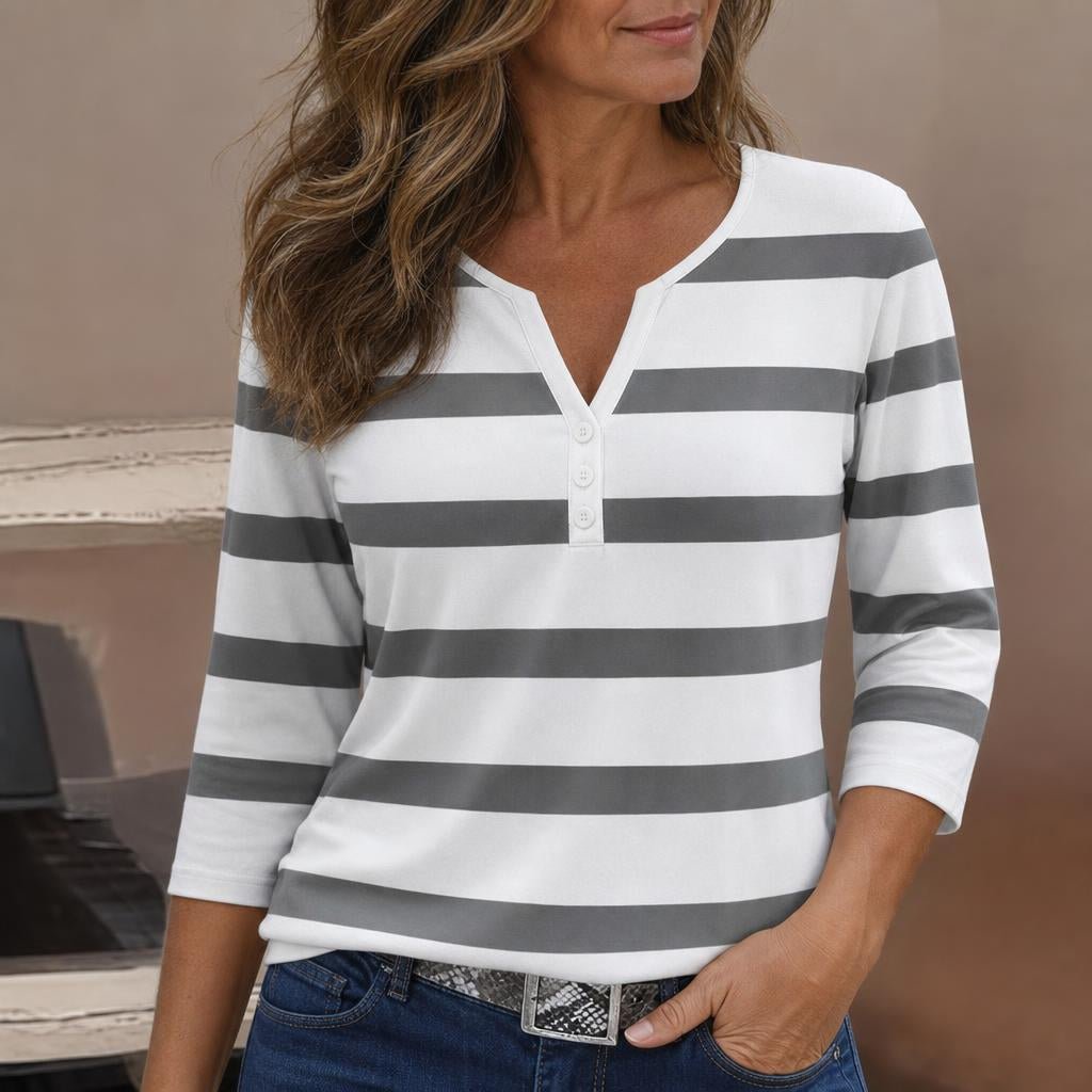 Women's Striped V-Neck Top – Lightweight and Breathable - We are MFEO