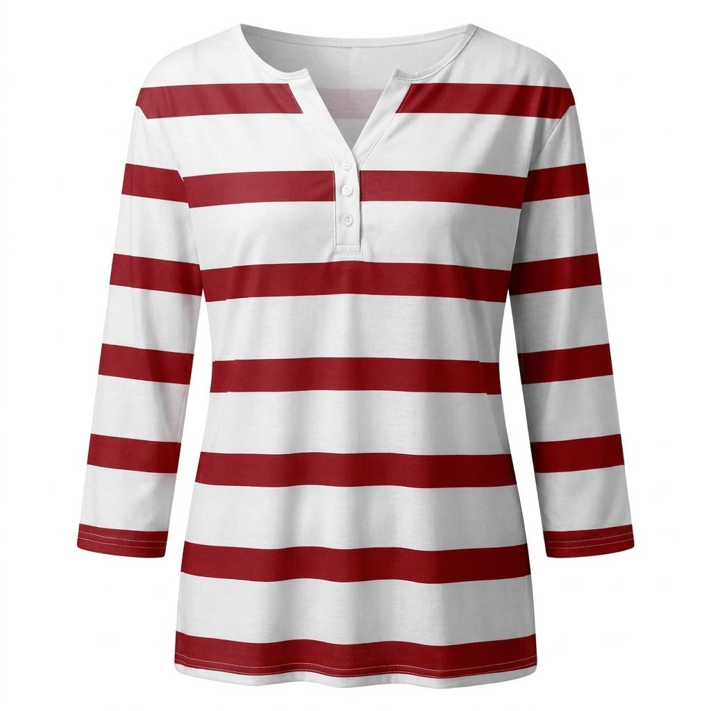 Women's Striped V-Neck Top – Lightweight and Breathable - We are MFEO