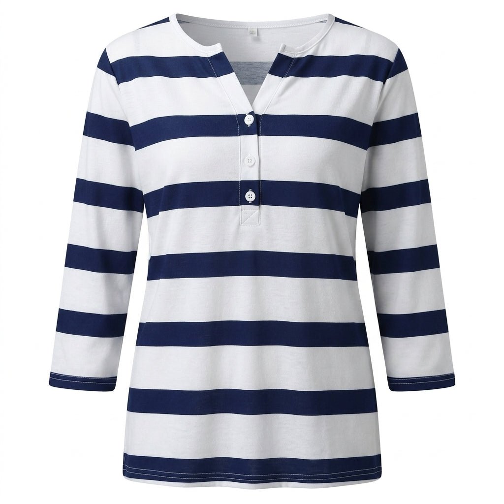 Women's Striped V-Neck Top – Lightweight and Breathable - We are MFEO
