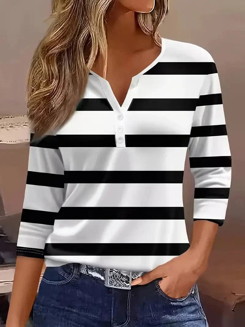 Women's Striped V-Neck Top – Lightweight and Breathable - We are MFEO