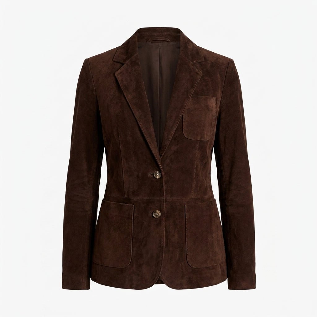 Women's Suede Blazer with Notched Lapel – Relaxed Fit with Functional Patch Pockets - We are MFEO