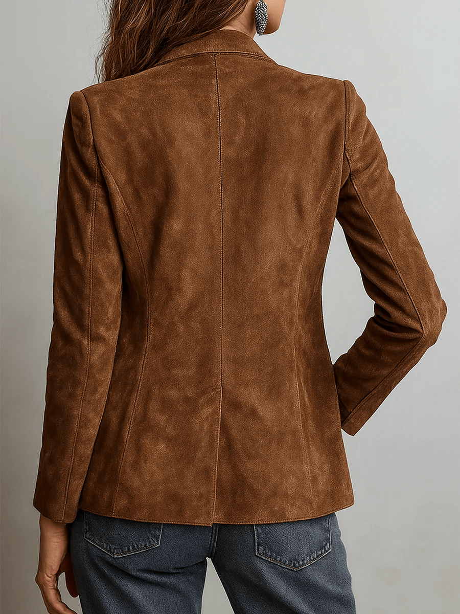 Women's Suede Blazer with Notched Lapel – Relaxed Fit with Functional Patch Pockets - We are MFEO