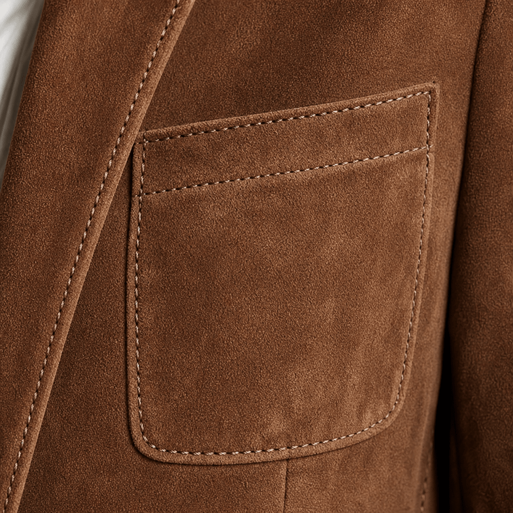 Women's Suede Blazer with Notched Lapel – Relaxed Fit with Functional Patch Pockets - We are MFEO