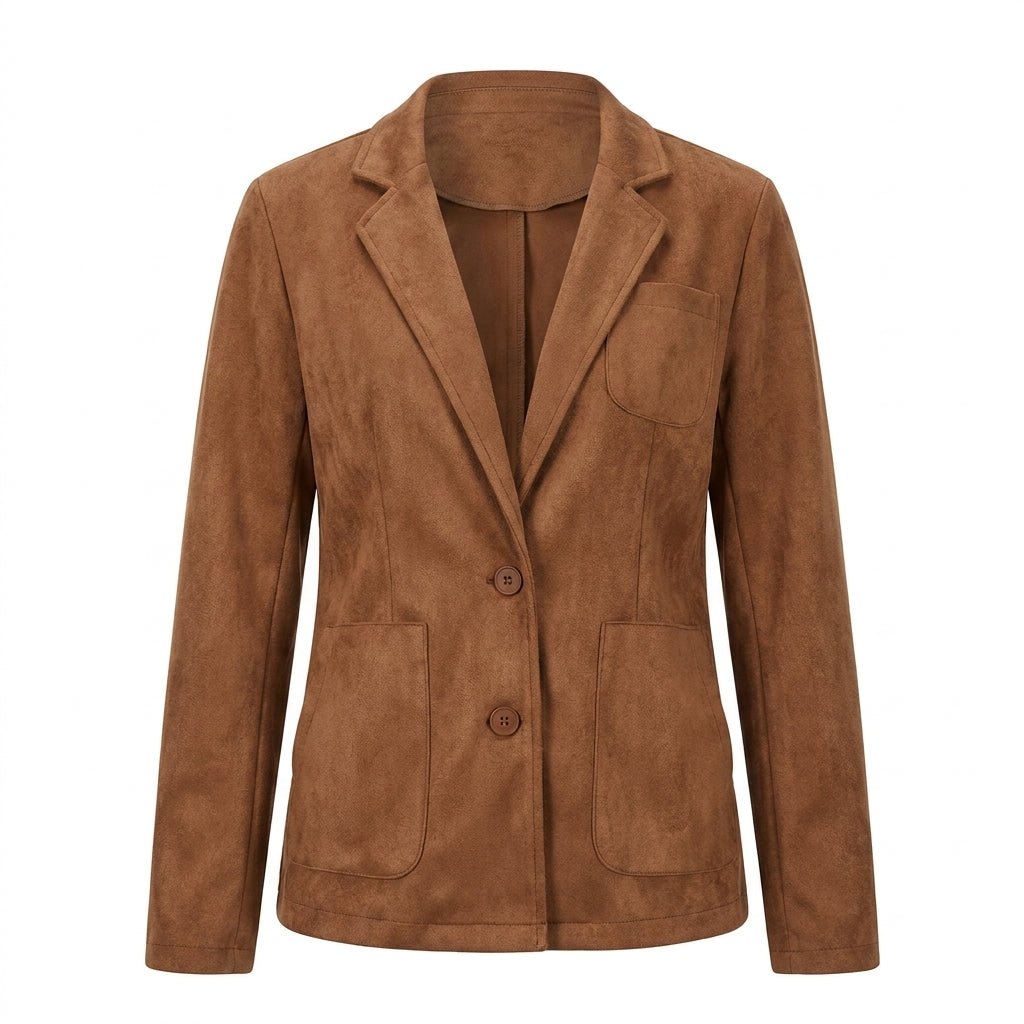 Women's Suede Jacket with Notch Lapel – Relaxed Tailored Fit and Patch Pockets - We are MFEO