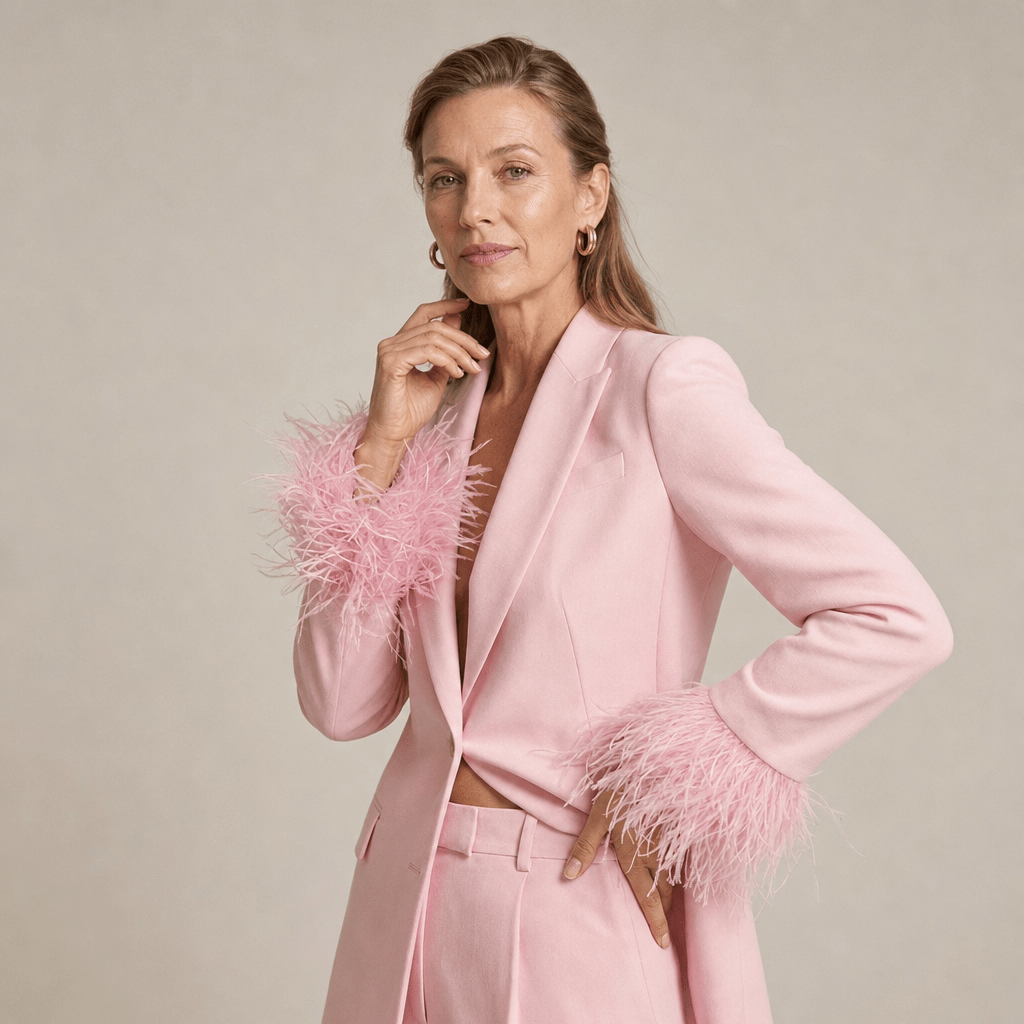 Women's Suit – Tailored Blazer with Feather Cuffs and Straight Leg Trousers - We are MFEO