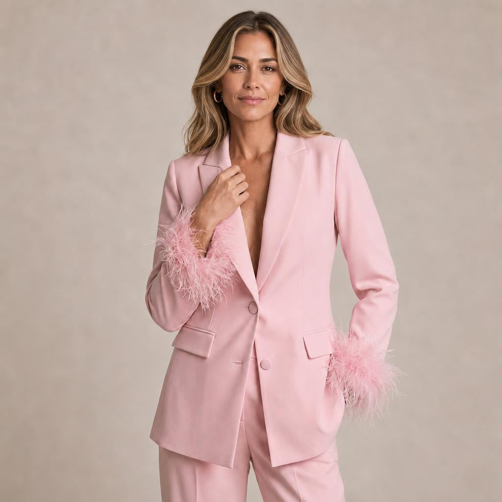Women's Suit – Tailored Blazer with Feather Cuffs and Straight Leg Trousers - We Are MFEO