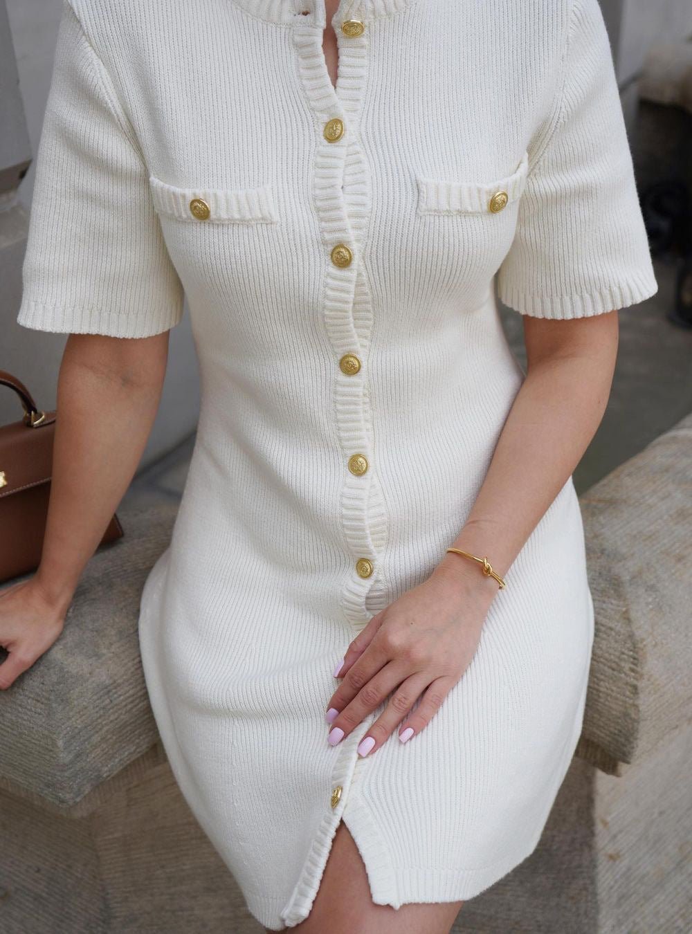 Women's Summer Knit Mini Dress – Button Down with Frilled Collar and Short Sleeves - We are MFEO