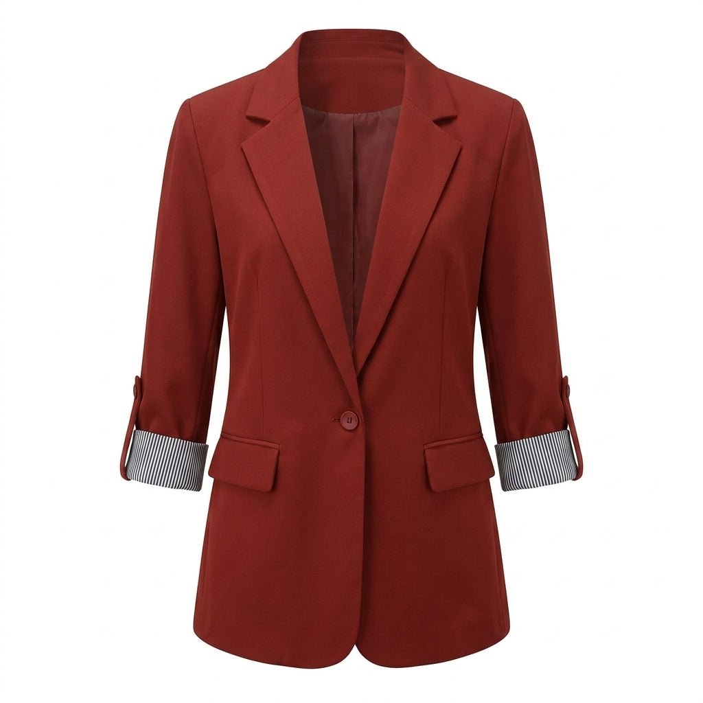 Women's Tailored Blazer – Classic Single-Breasted Design with Roll-Up Sleeves - We are MFEO