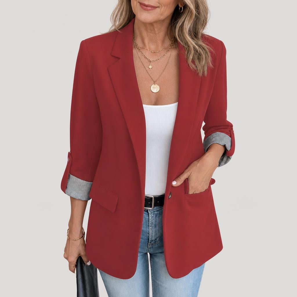 Women's Tailored Blazer – Classic Single-Breasted Design with Roll-Up Sleeves - We are MFEO